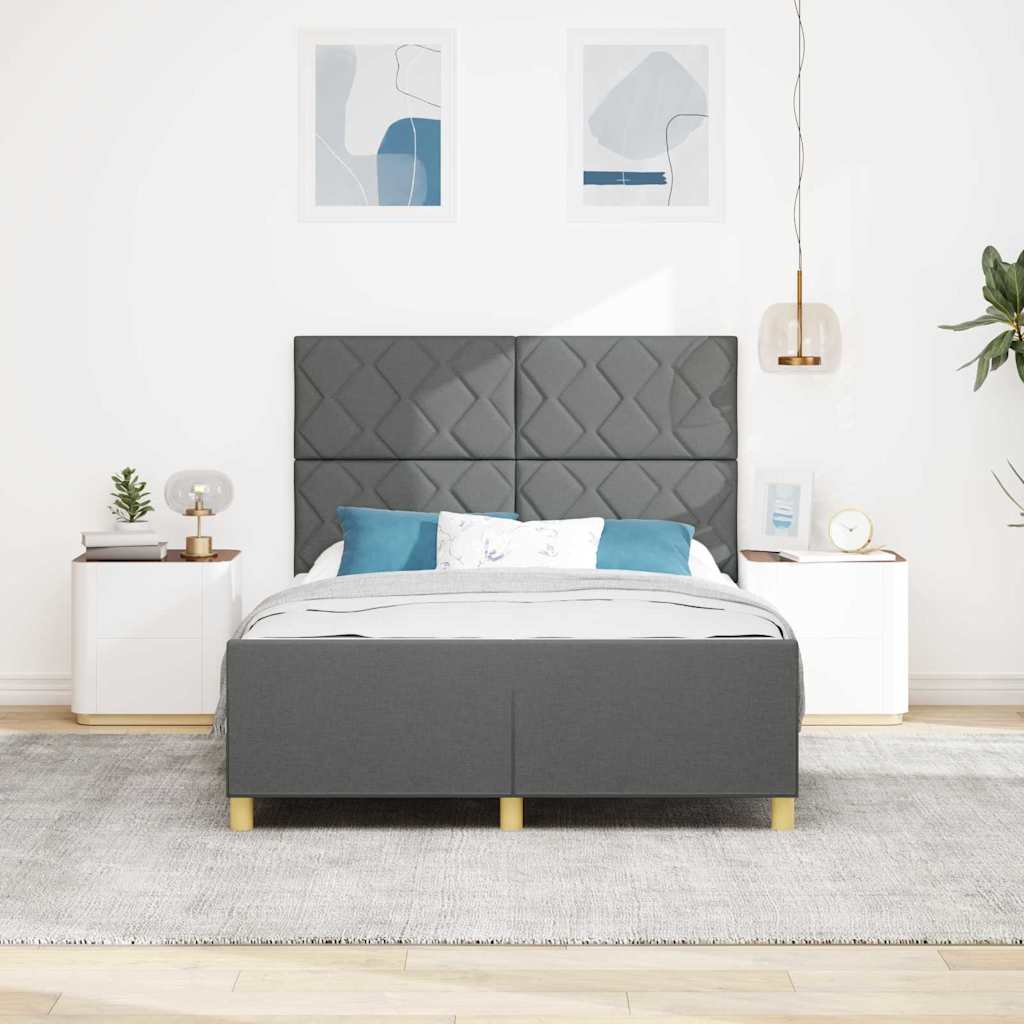 vidaXL Ramka łóżka Z zagłówkiem ciemno szary 140 x 190 cm tkanina