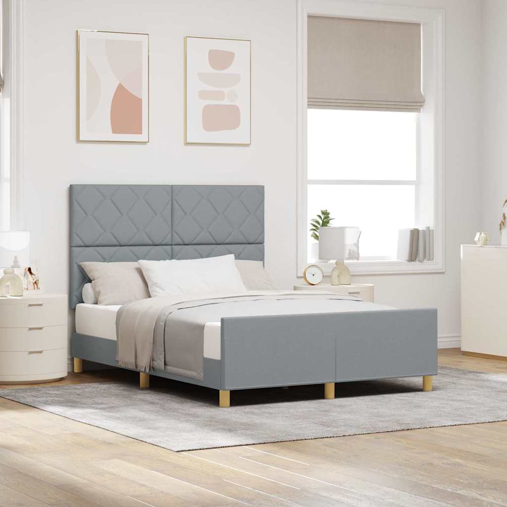 vidaXL Ramka łóżka Z zagłówkiem Jasnoszary 140 x 200 cm tkanina