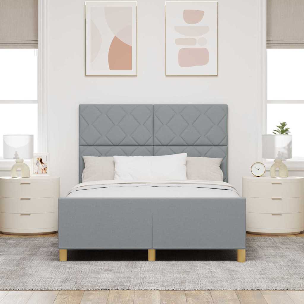 vidaXL Ramka łóżka Z zagłówkiem Jasnoszary 140 x 200 cm tkanina