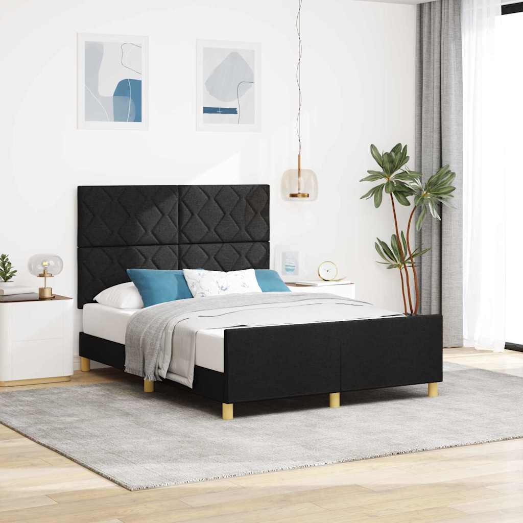 vidaXL Ramka łóżka Z zagłówkiem Czarny 140 x 200 cm tkanina