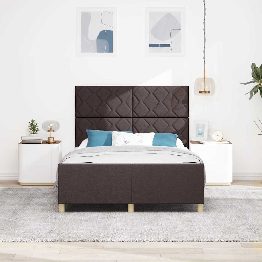 vidaXL Ramka łóżka Z zagłówkiem ciemnobrązowy 140 x 200 cm tkanina