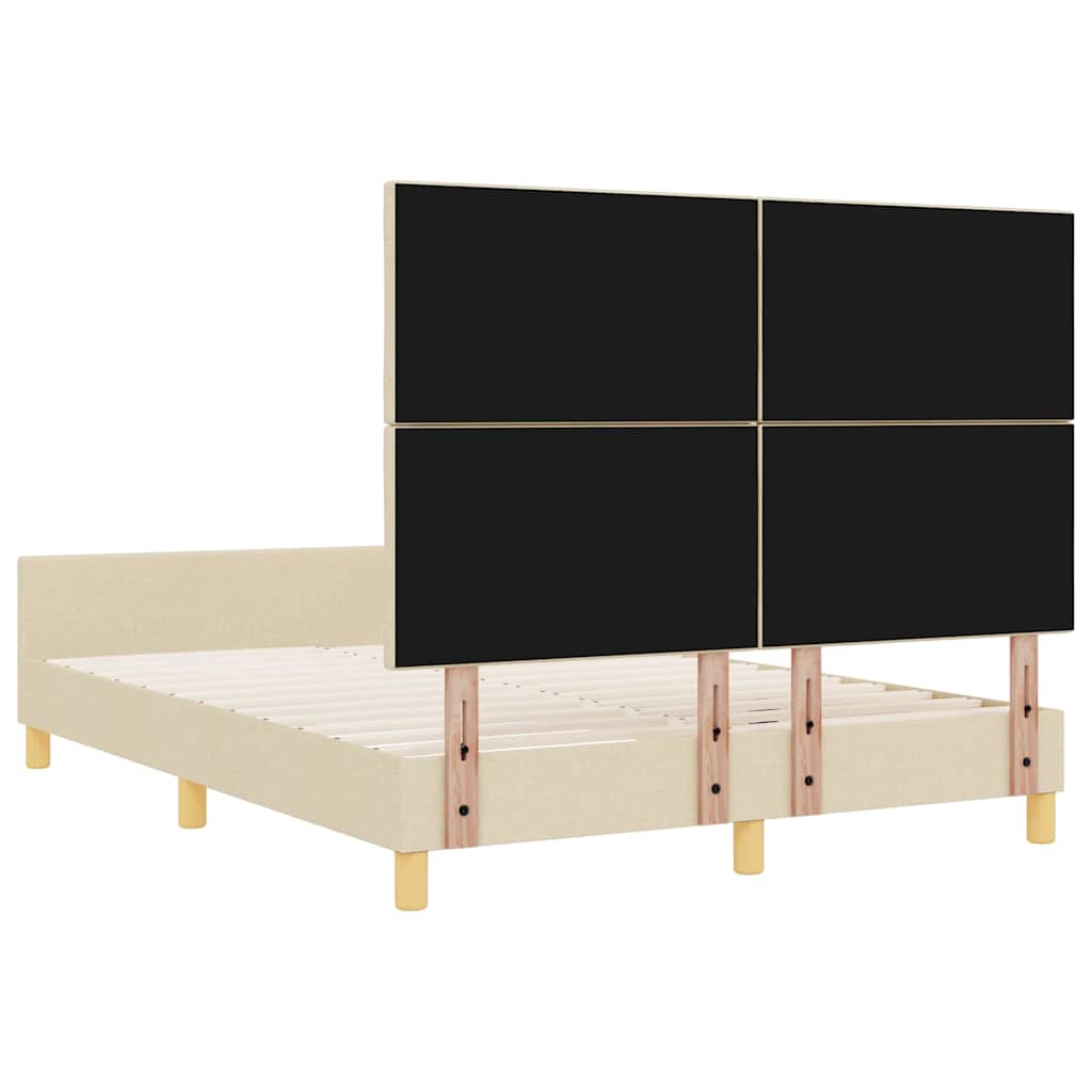 vidaXL Ramka łóżka Z zagłówkiem Kremowy 140 x 200 cm tkanina