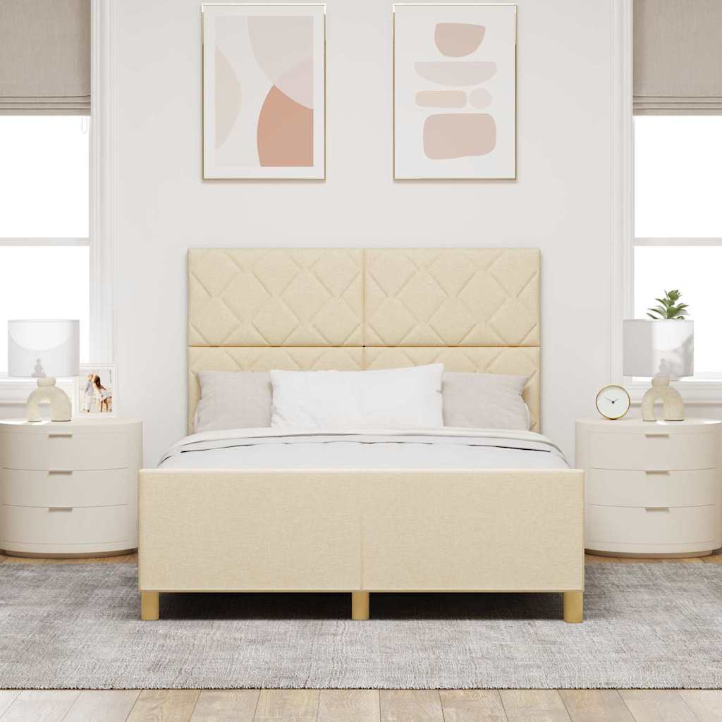 vidaXL Ramka łóżka Z zagłówkiem Kremowy 160 x 200 cm tkanina