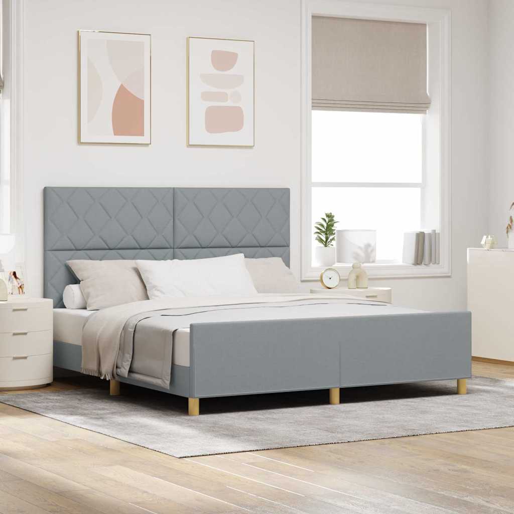 vidaXL Ramka łóżka Z zagłówkiem Jasnoszary 180 x 200 cm tkanina