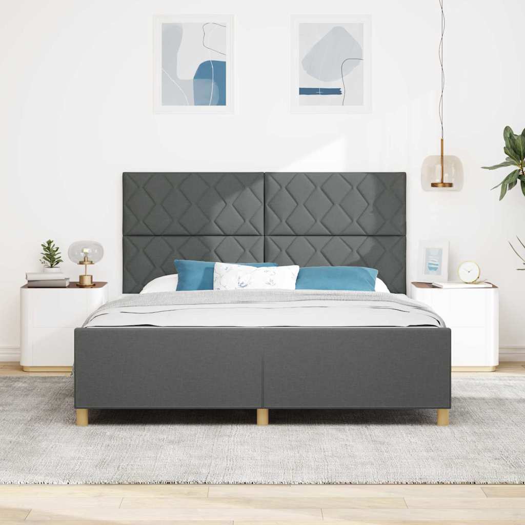 vidaXL Ramka łóżka Z zagłówkiem ciemno szary 180 x 200 cm tkanina