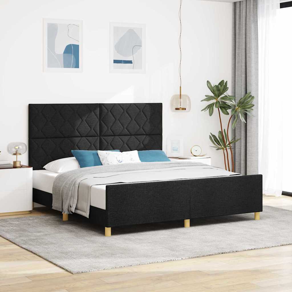 vidaXL Ramka łóżka Z zagłówkiem Czarny 180 x 200 cm tkanina
