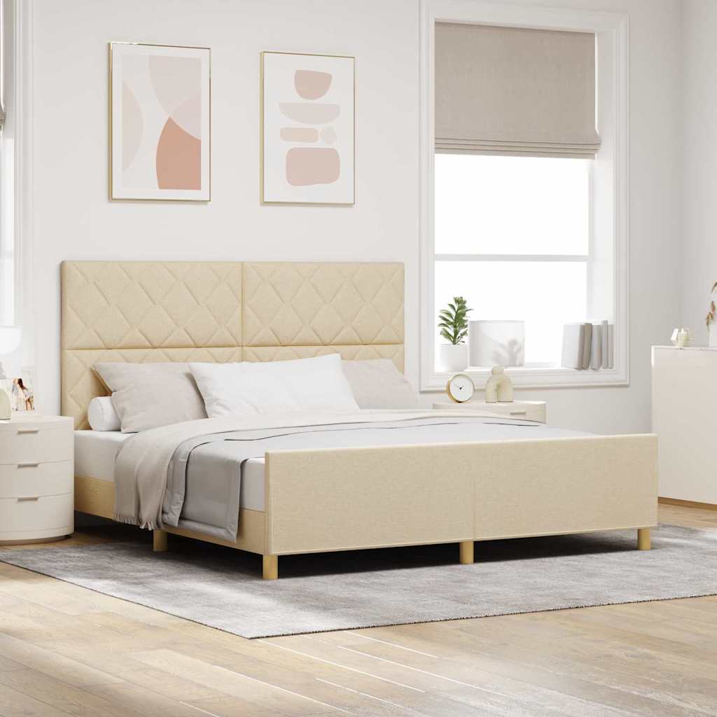 vidaXL Ramka łóżka Z zagłówkiem Kremowy 180 x 200 cm tkanina
