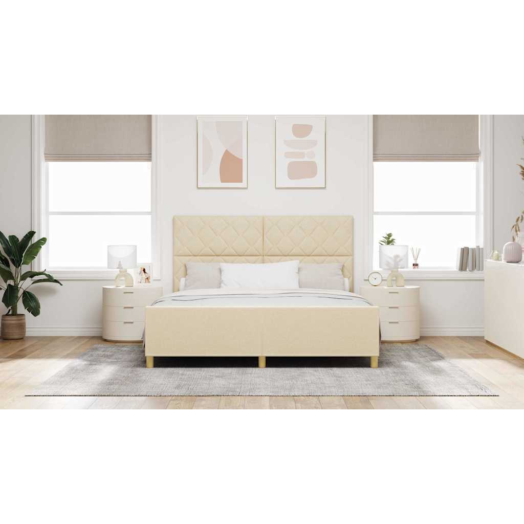 vidaXL Ramka łóżka Z zagłówkiem Kremowy 180 x 200 cm tkanina