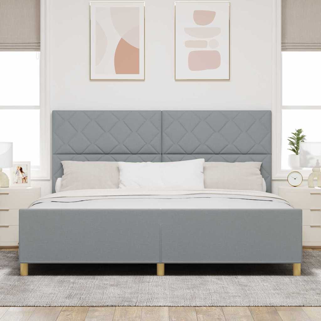 vidaXL Ramka łóżka Z zagłówkiem Jasnoszary 200 x 200 cm tkanina