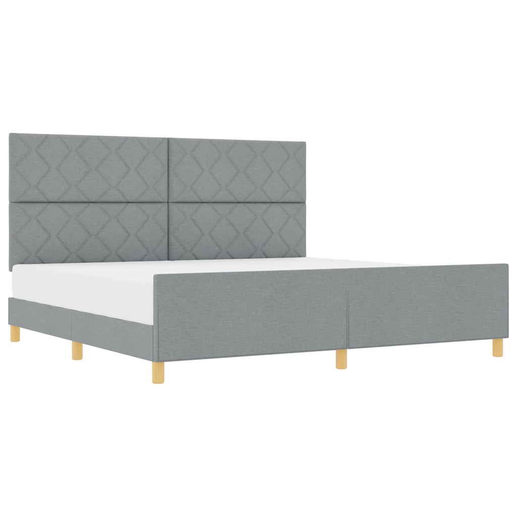 vidaXL Ramka łóżka Z zagłówkiem Jasnoszary 200 x 200 cm tkanina