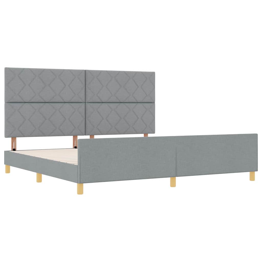 vidaXL Ramka łóżka Z zagłówkiem Jasnoszary 200 x 200 cm tkanina