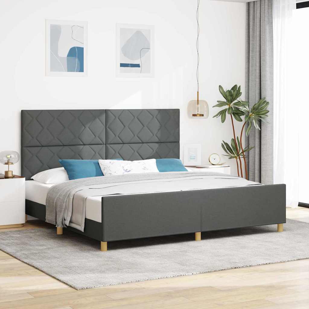 vidaXL Ramka łóżka Z zagłówkiem ciemno szary 200 x 200 cm tkanina