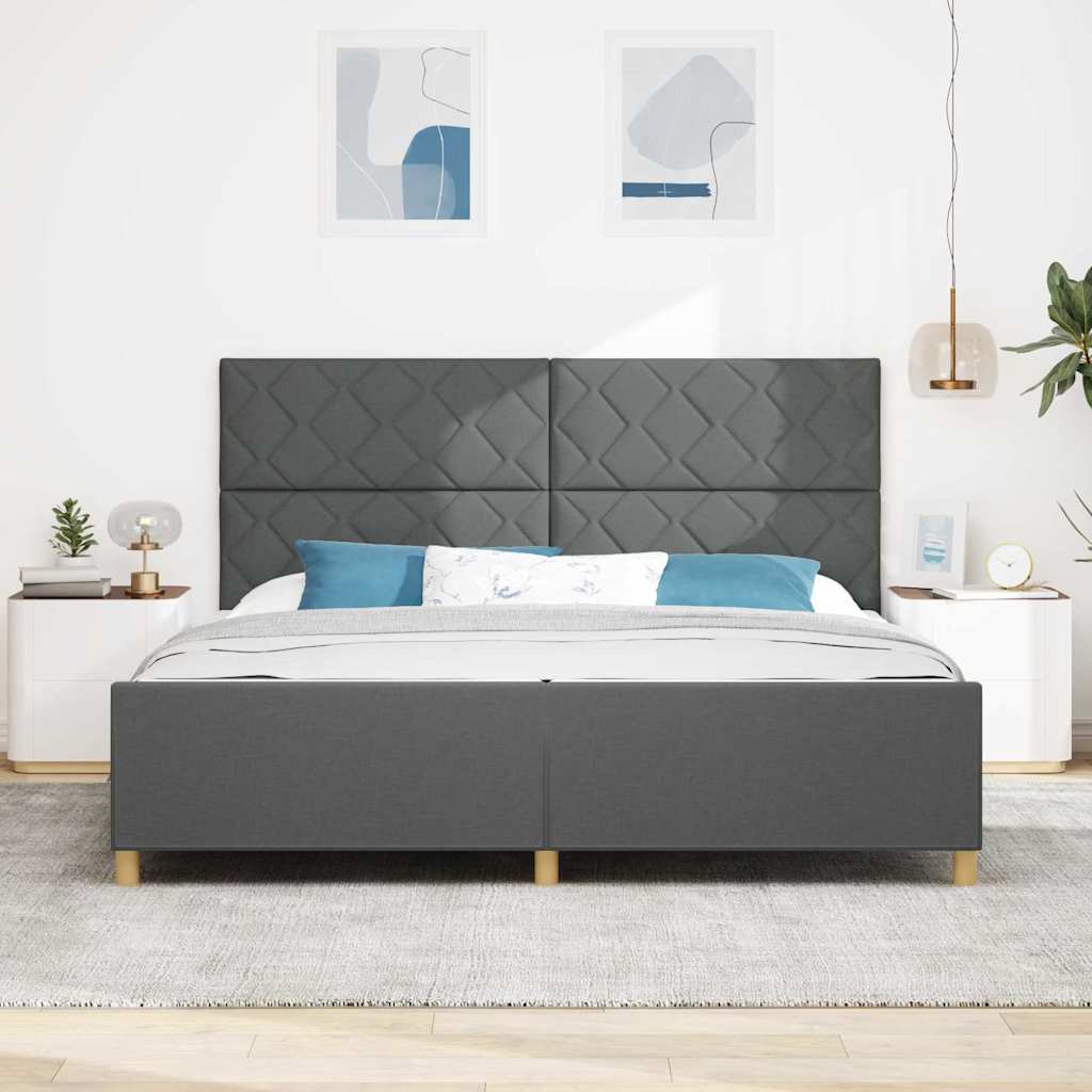 vidaXL Ramka łóżka Z zagłówkiem ciemno szary 200 x 200 cm tkanina