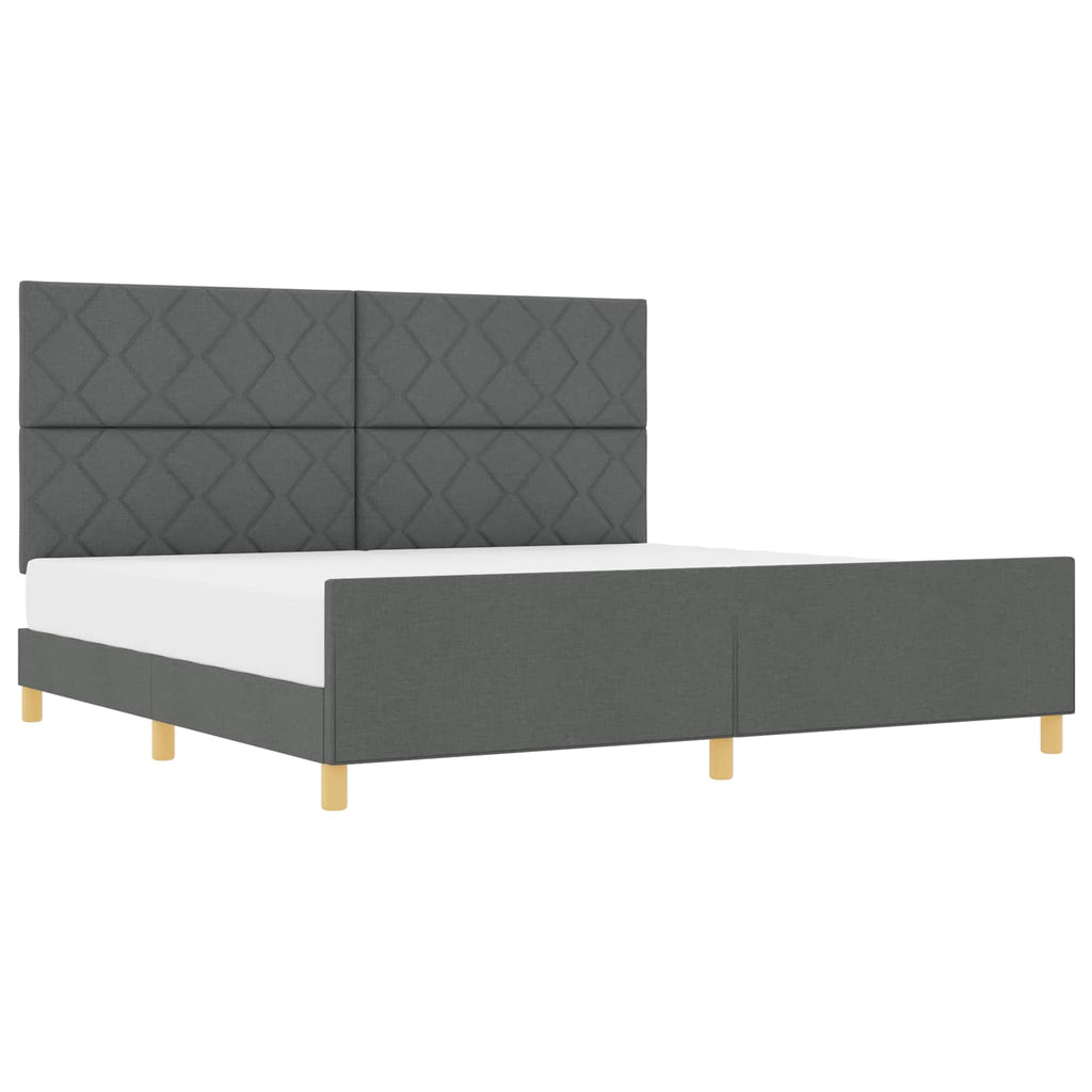vidaXL Ramka łóżka Z zagłówkiem ciemno szary 200 x 200 cm tkanina