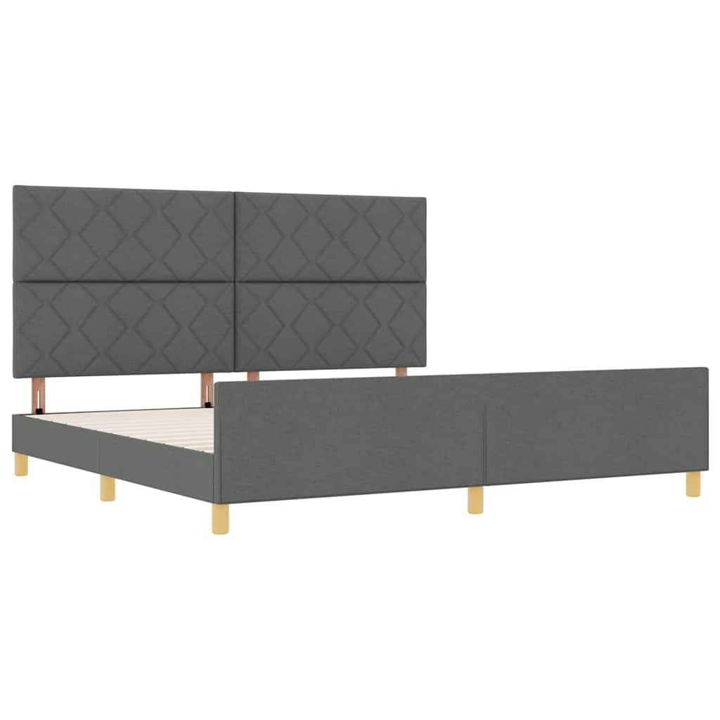 vidaXL Ramka łóżka Z zagłówkiem ciemno szary 200 x 200 cm tkanina