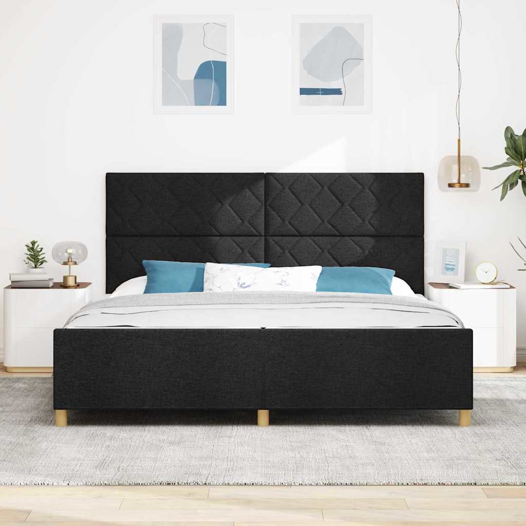 vidaXL Ramka łóżka Z zagłówkiem Czarny 200 x 200 cm tkanina