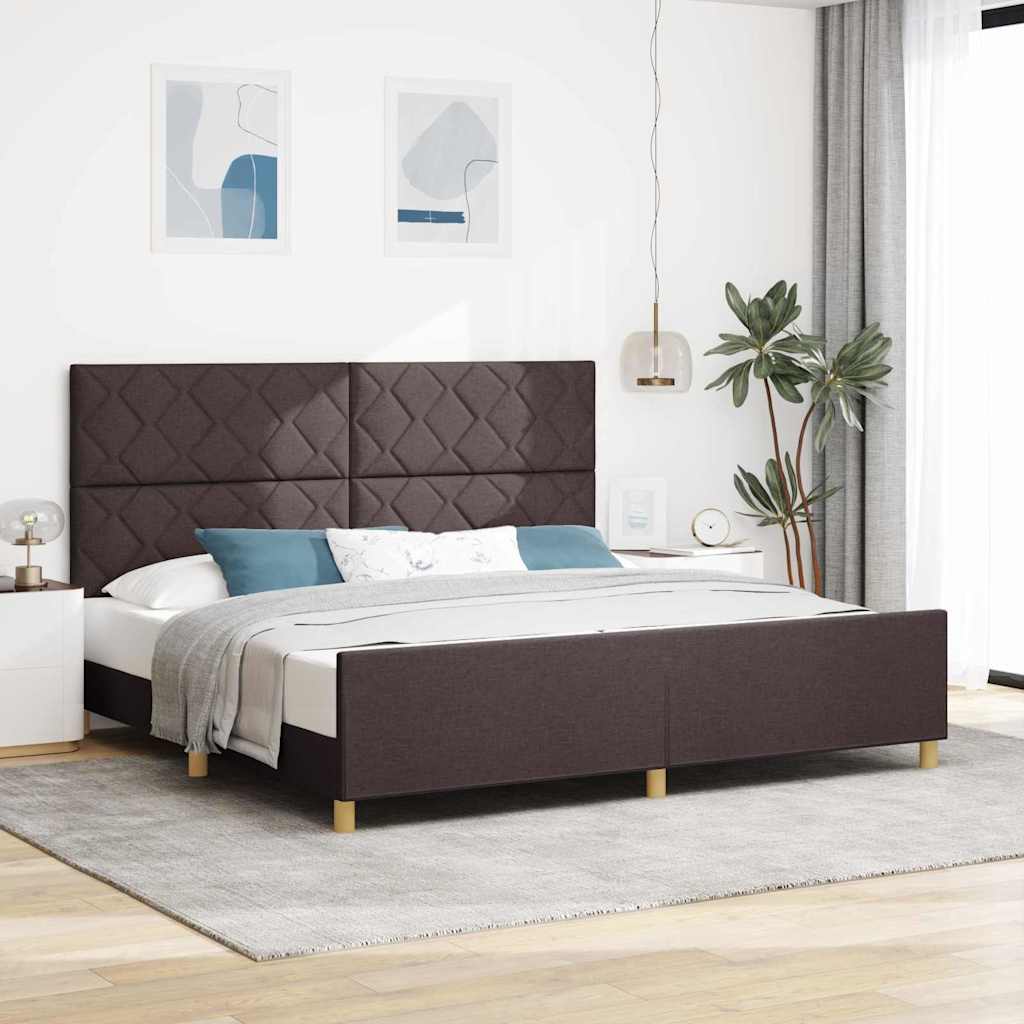 vidaXL Ramka łóżka Z zagłówkiem ciemnobrązowy 200 x 200 cm tkanina