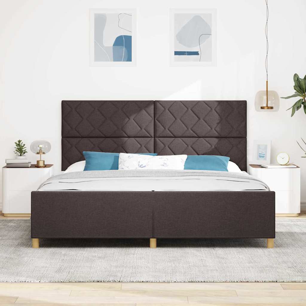 vidaXL Ramka łóżka Z zagłówkiem ciemnobrązowy 200 x 200 cm tkanina