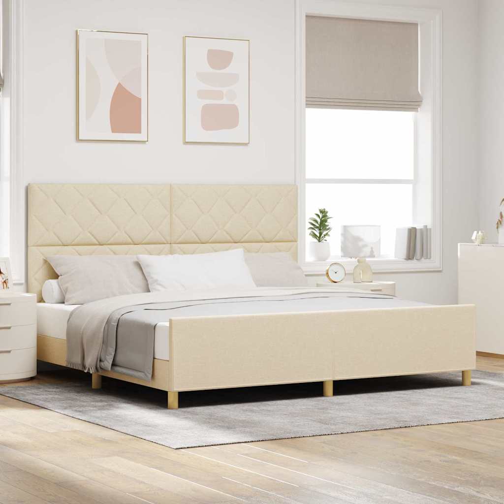 vidaXL Ramka łóżka Z zagłówkiem Kremowy 200 x 200 cm tkanina