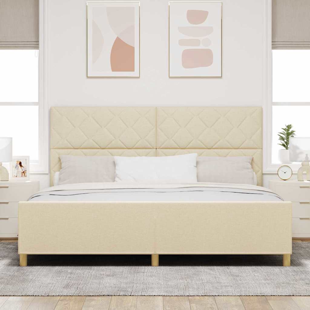 vidaXL Ramka łóżka Z zagłówkiem Kremowy 200 x 200 cm tkanina
