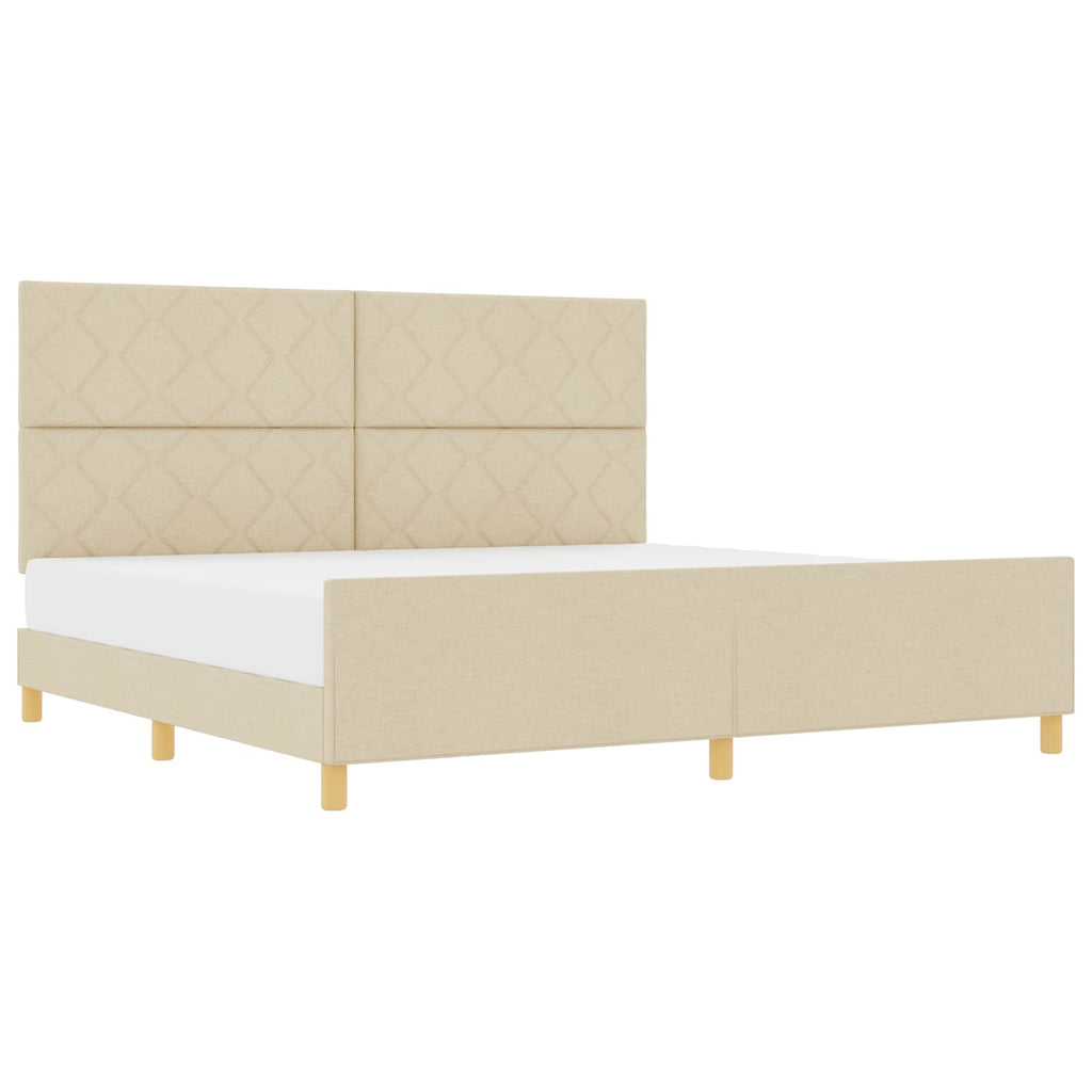 vidaXL Ramka łóżka Z zagłówkiem Kremowy 200 x 200 cm tkanina