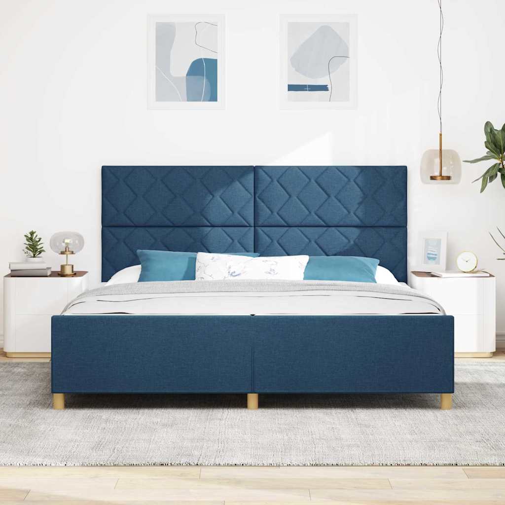 vidaXL Ramka łóżka Z zagłówkiem Niebieski 200 x 200 cm tkanina