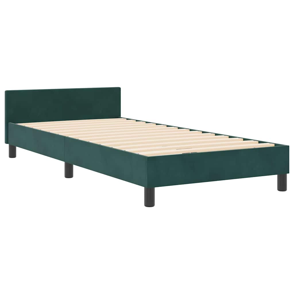 vidaXL Łóżko sprężynowe Z zagłówkiem Ciemna zieleń 90 x 190 cm Aksamit
