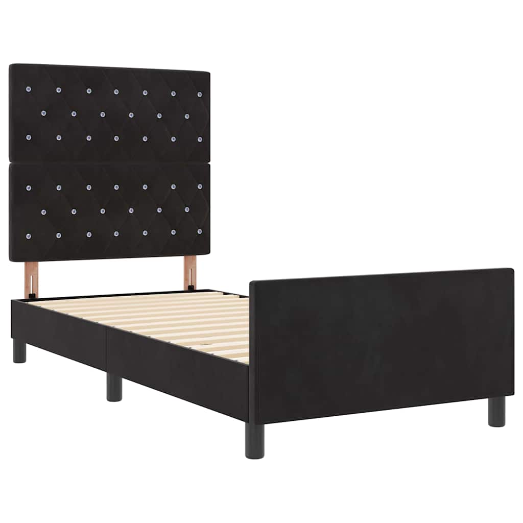 vidaXL Łóżko sprężynowe Z zagłówkiem Czarny 90 x 200 cm Aksamit