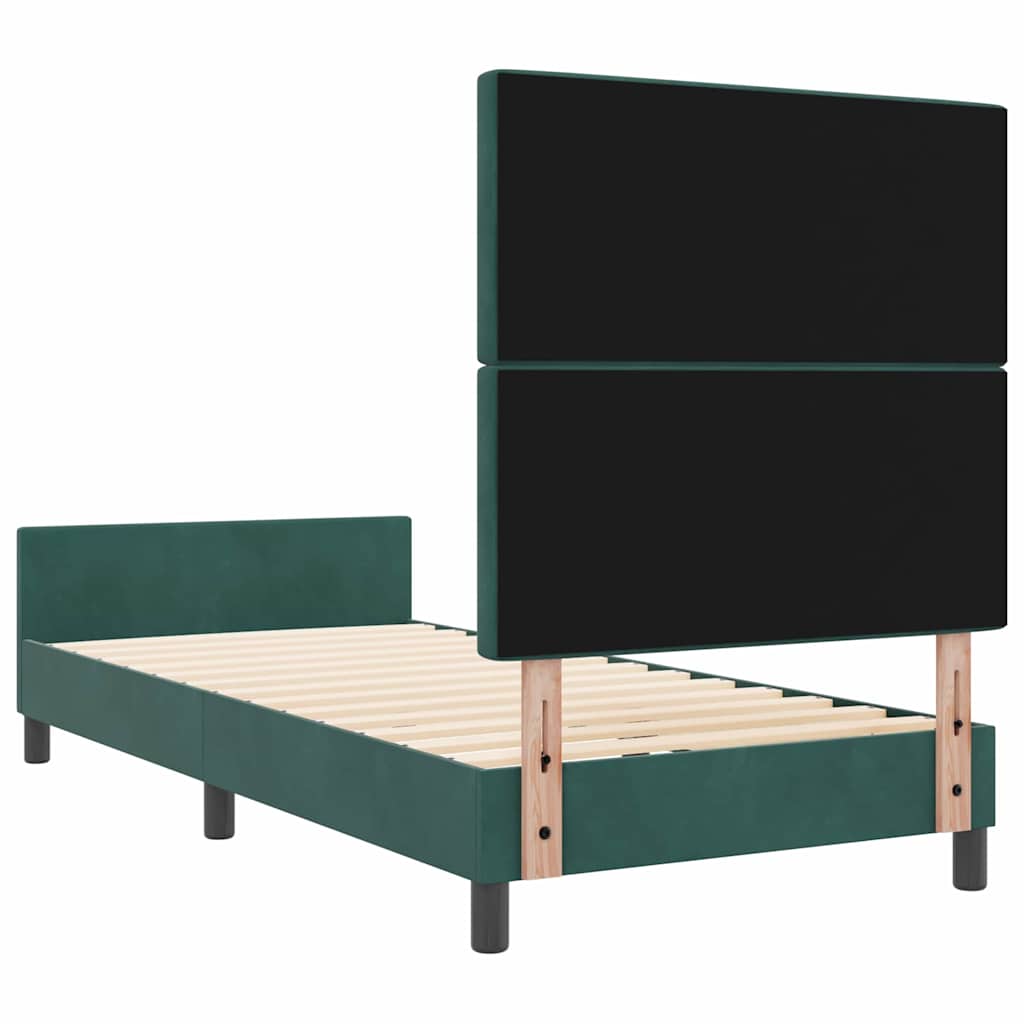 vidaXL Łóżko sprężynowe Z zagłówkiem Ciemna zieleń 90 x 200 cm Aksamit