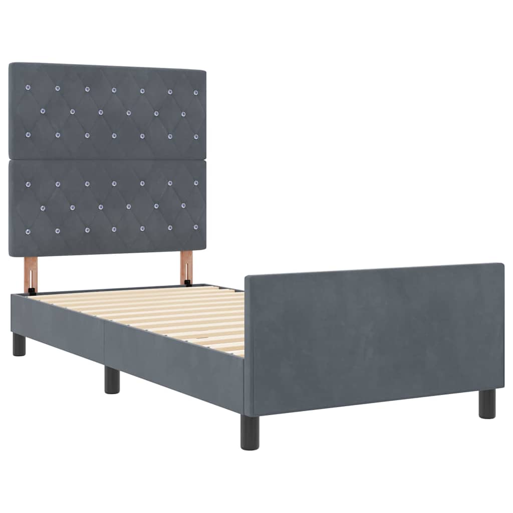 vidaXL Łóżko sprężynowe Z zagłówkiem ciemno szary 100 x 200 cm Aksamit