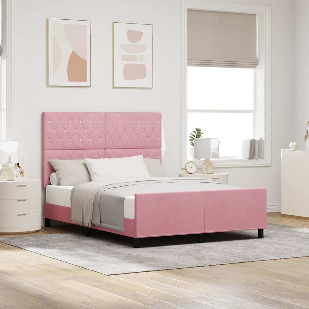 vidaXL Łóżko sprężynowe Z zagłówkiem Różowy 140 x 190 cm Aksamit