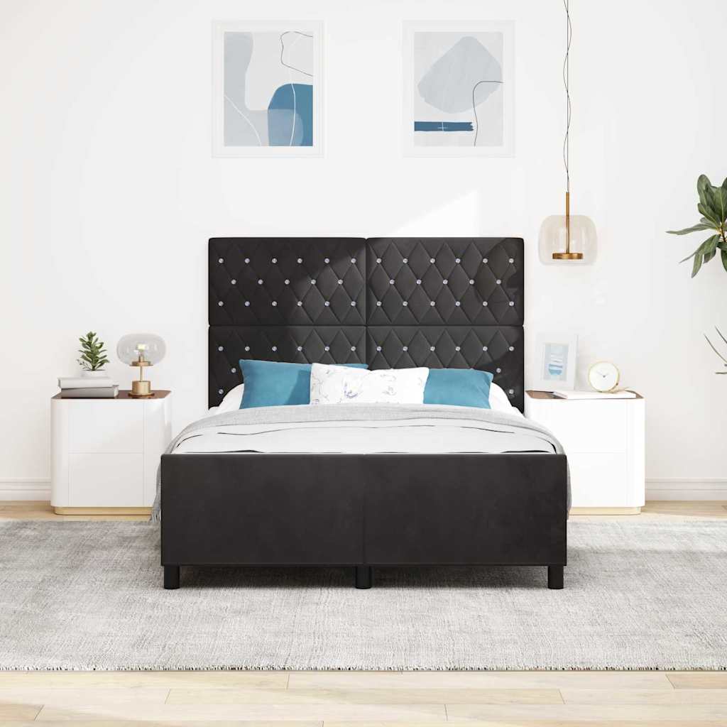 vidaXL Łóżko sprężynowe Z zagłówkiem Czarny 140 x 200 cm Aksamit