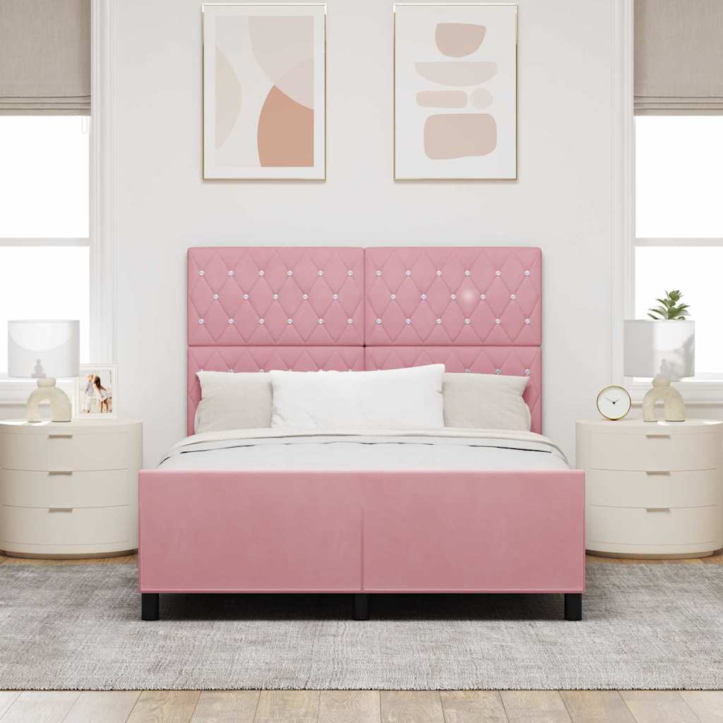 vidaXL Łóżko sprężynowe Z zagłówkiem Różowy 140 x 200 cm Aksamit