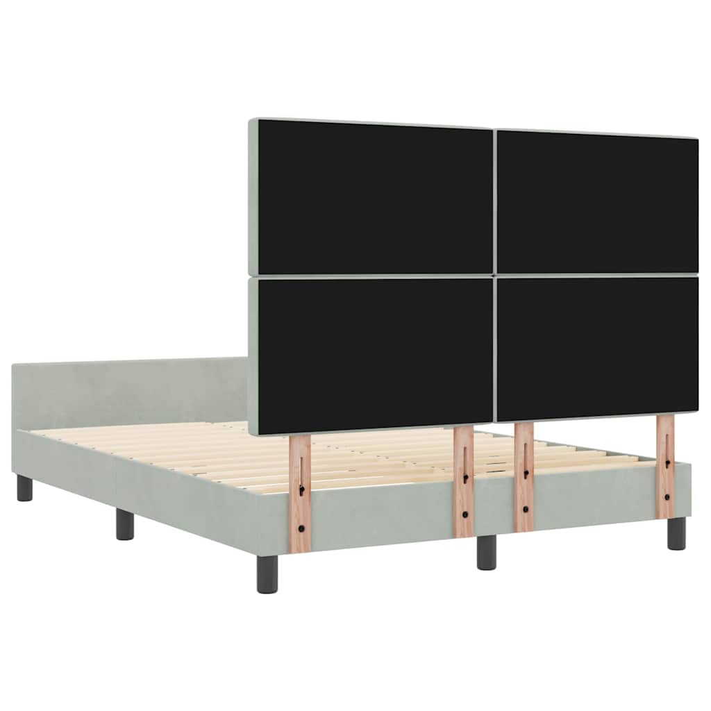 vidaXL Łóżko sprężynowe Z zagłówkiem Jasnoszary 160 x 200 cm Aksamit