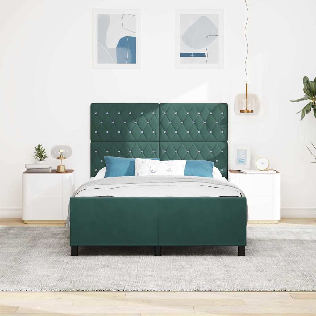 vidaXL Łóżko sprężynowe Ciemna zieleń 160 x 200 cm Aksamit