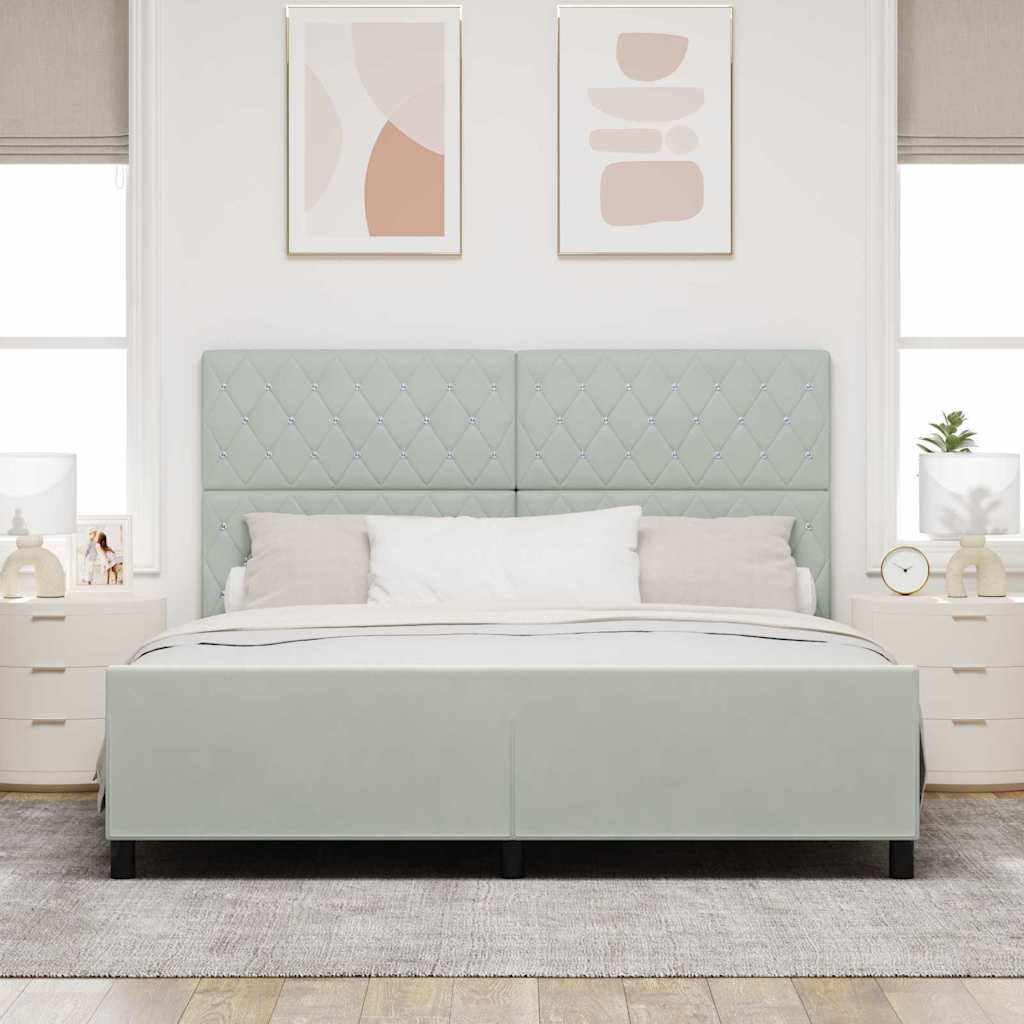 vidaXL Łóżko sprężynowe Z zagłówkiem Jasnoszary 180 x 200 cm Aksamit