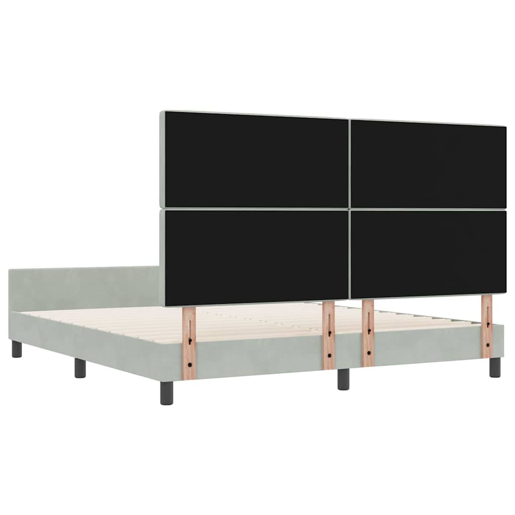 vidaXL Łóżko sprężynowe Z zagłówkiem Jasnoszary 180 x 200 cm Aksamit