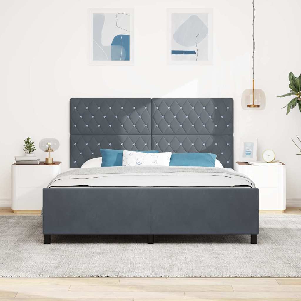 vidaXL Łóżko sprężynowe Z zagłówkiem ciemno szary 180 x 200 cm Aksamit