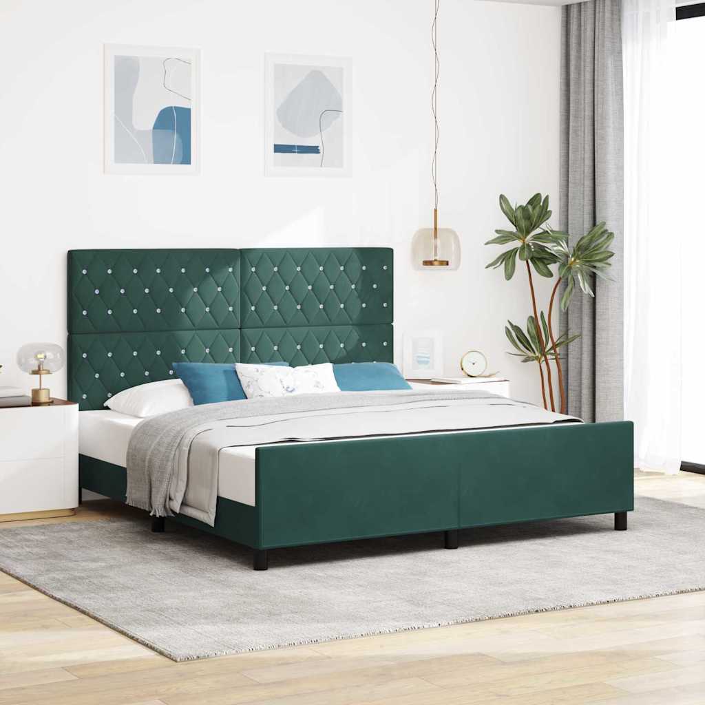 vidaXL Łóżko sprężynowe Ciemna zieleń 180 x 200 cm Aksamit