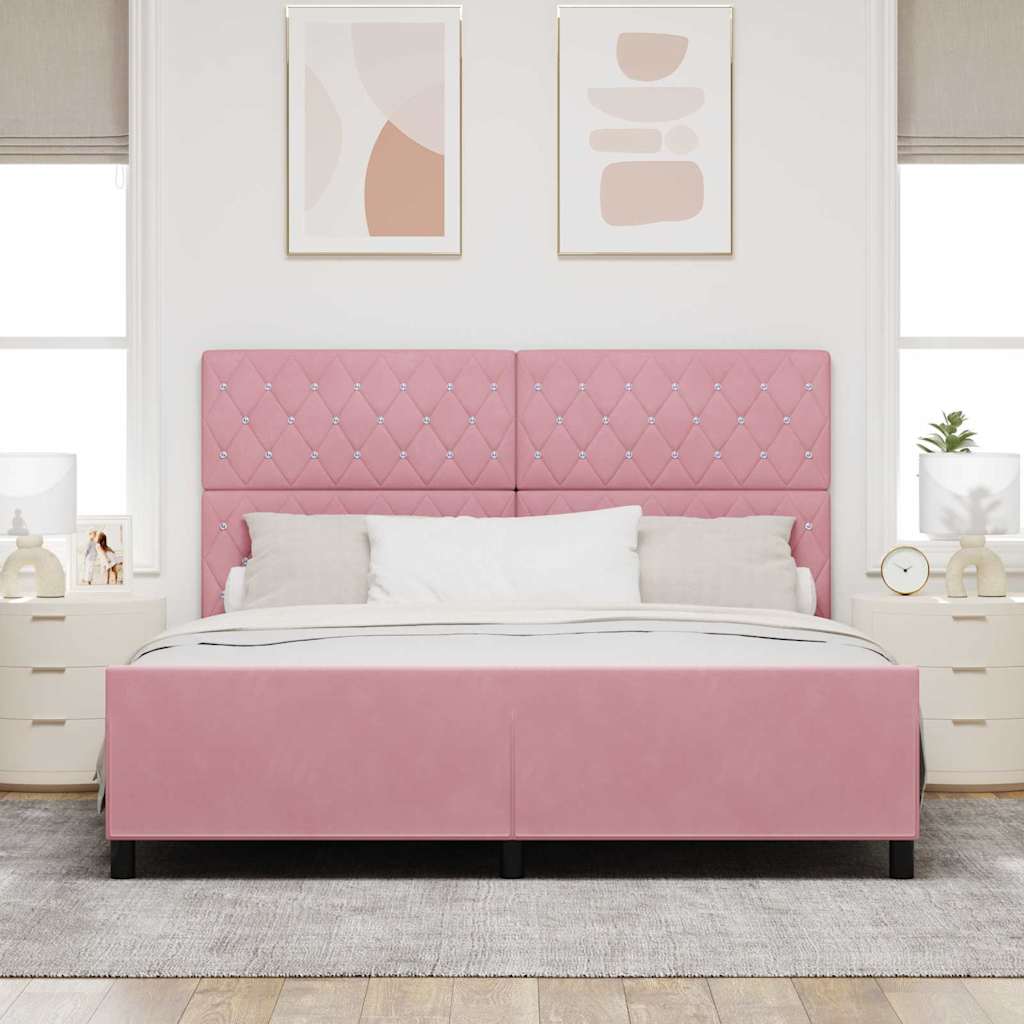 vidaXL Łóżko sprężynowe Z zagłówkiem Różowy 180 x 200 cm Aksamit