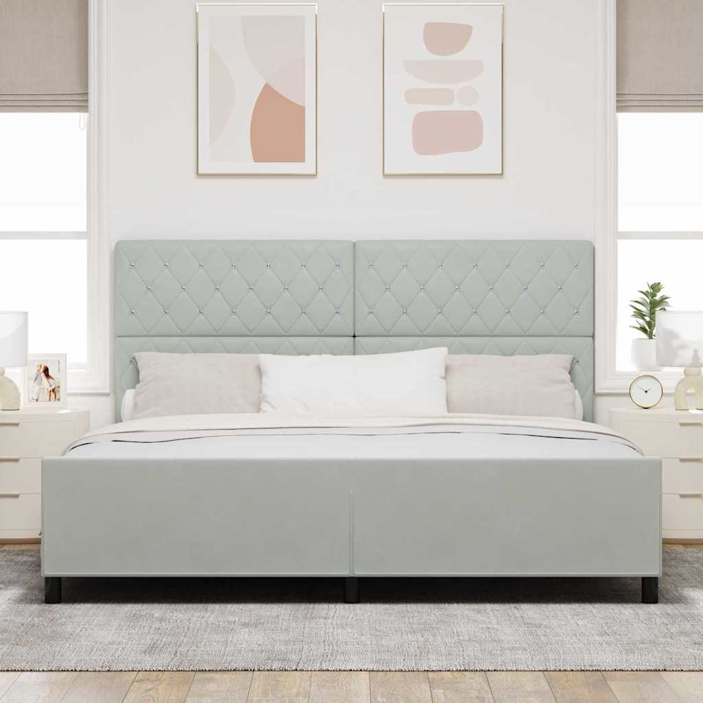 vidaXL Łóżko sprężynowe Z zagłówkiem Jasnoszary 200 x 200 cm Aksamit