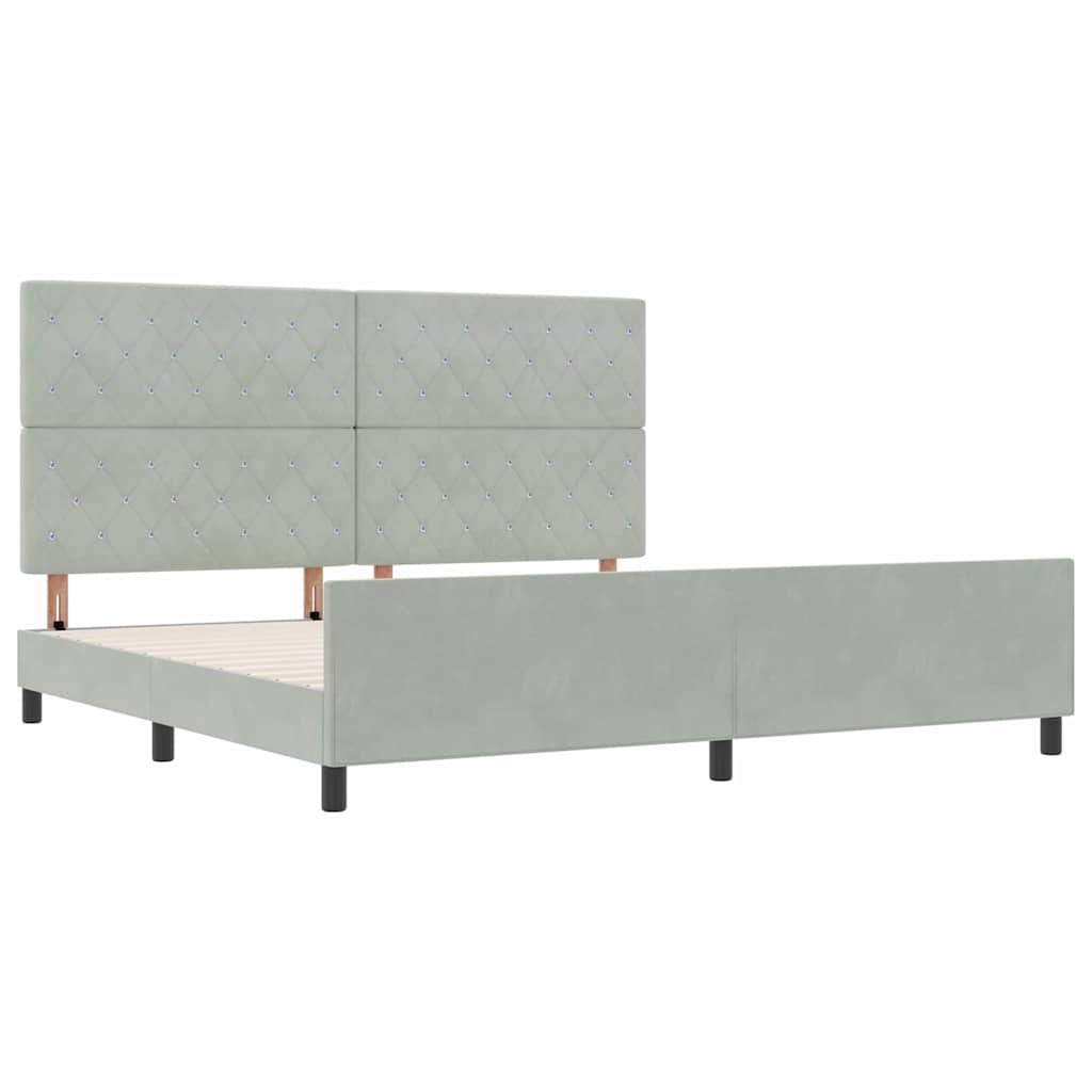 vidaXL Łóżko sprężynowe Z zagłówkiem Jasnoszary 200 x 200 cm Aksamit