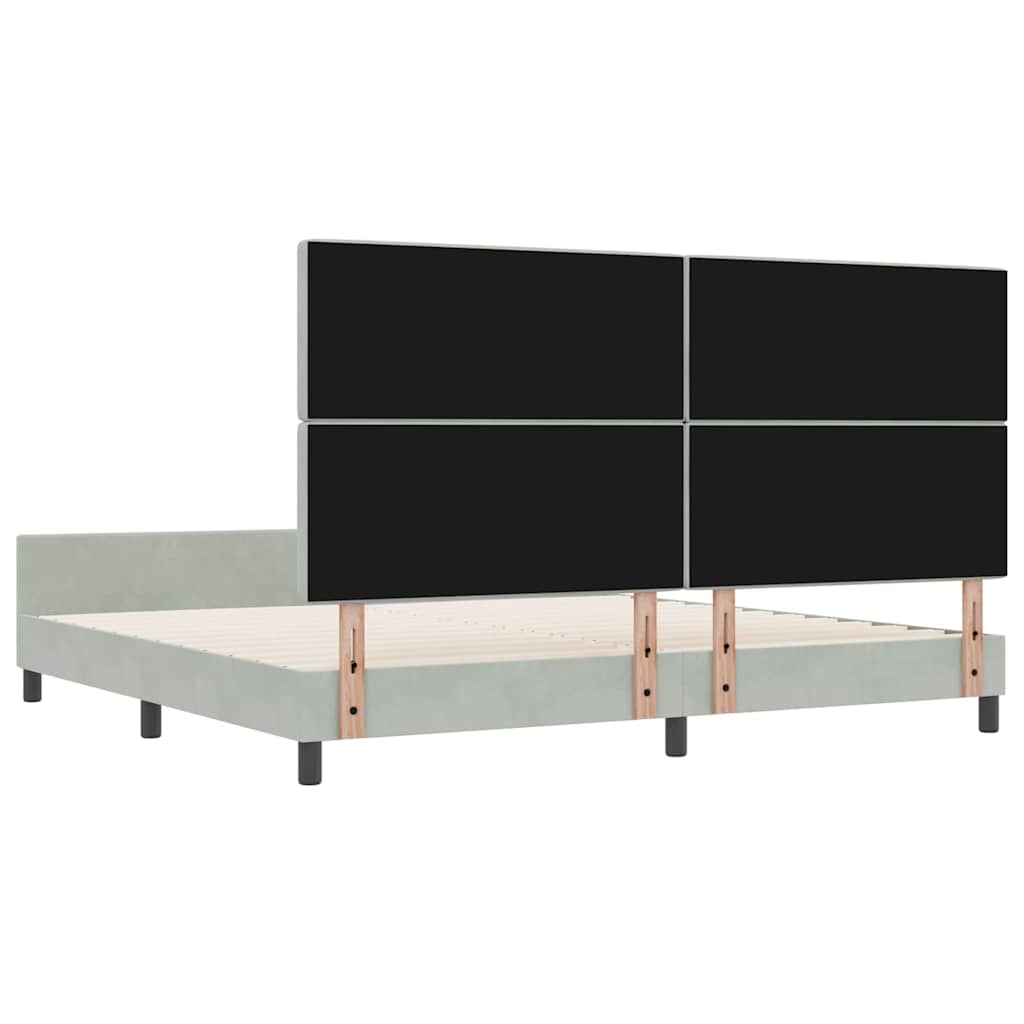 vidaXL Łóżko sprężynowe Z zagłówkiem Jasnoszary 200 x 200 cm Aksamit