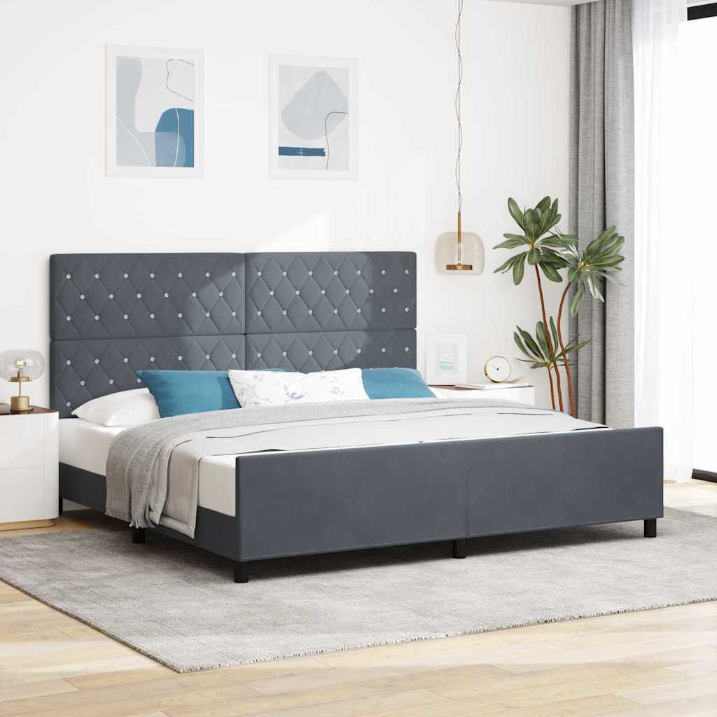 vidaXL Łóżko sprężynowe Z zagłówkiem ciemno szary 200 x 200 cm Aksamit