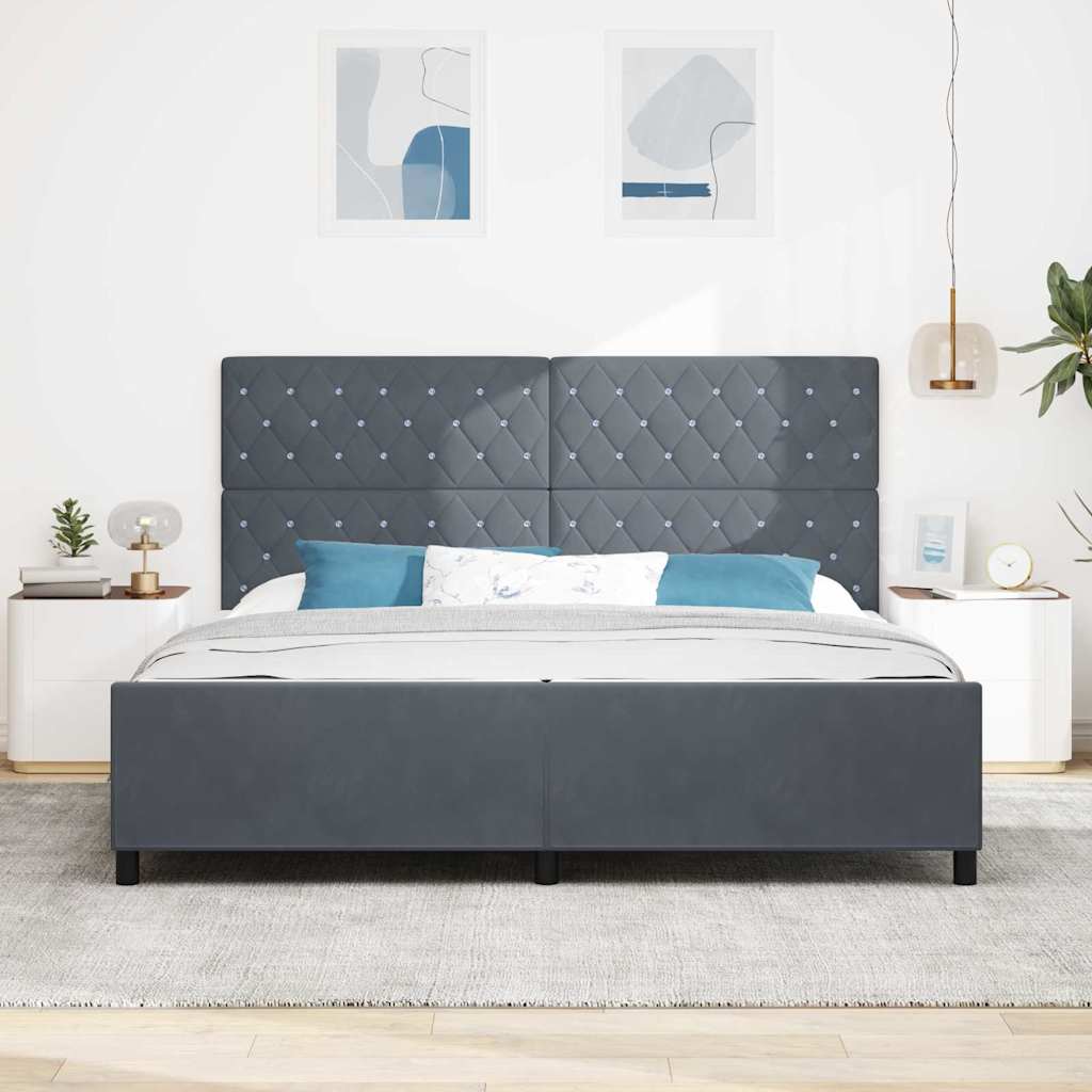 vidaXL Łóżko sprężynowe Z zagłówkiem ciemno szary 200 x 200 cm Aksamit