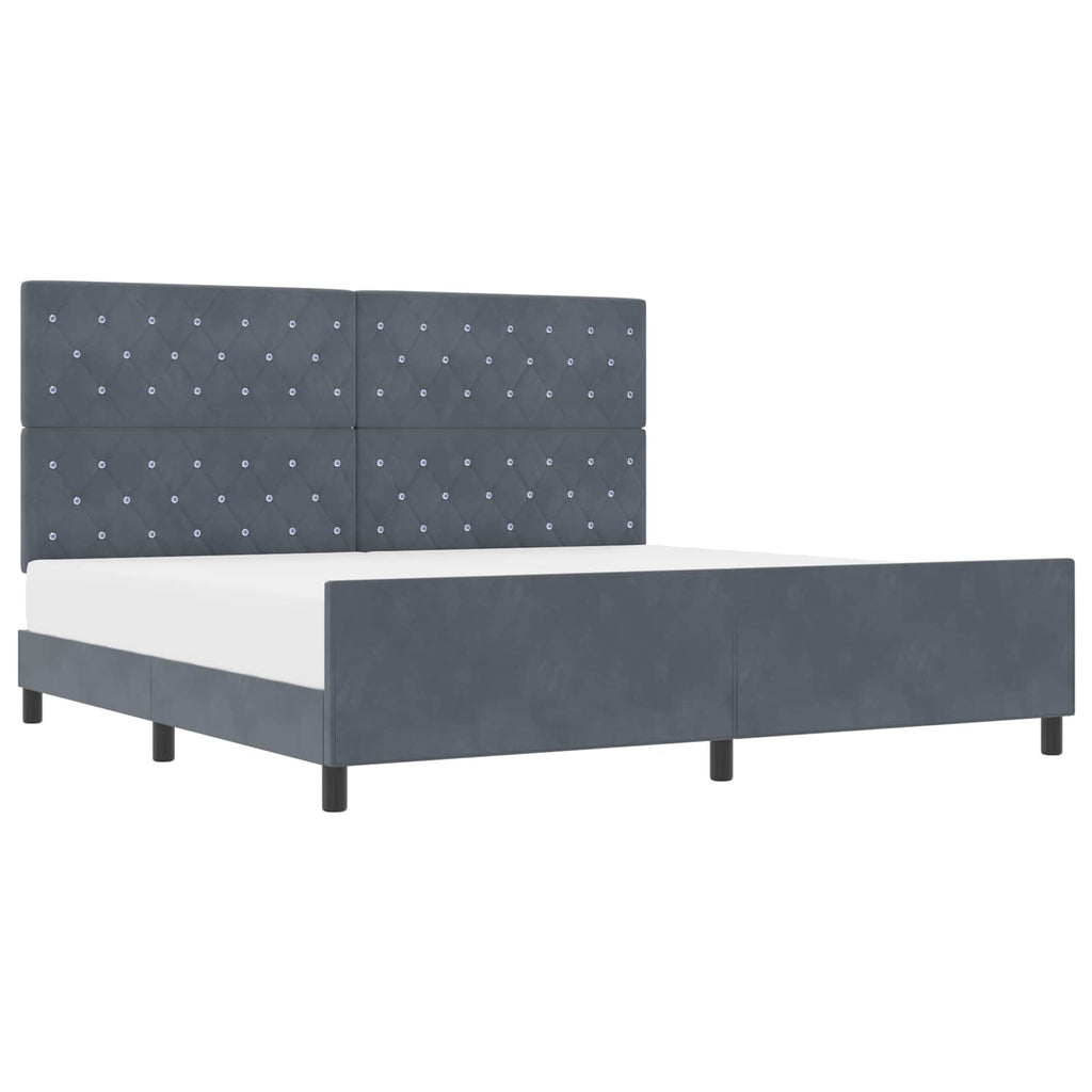 vidaXL Łóżko sprężynowe Z zagłówkiem ciemno szary 200 x 200 cm Aksamit