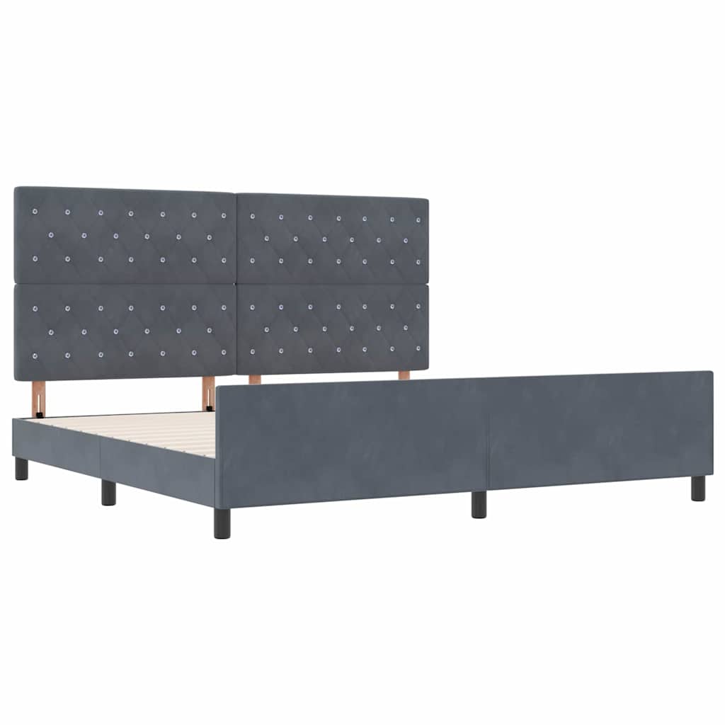vidaXL Łóżko sprężynowe Z zagłówkiem ciemno szary 200 x 200 cm Aksamit