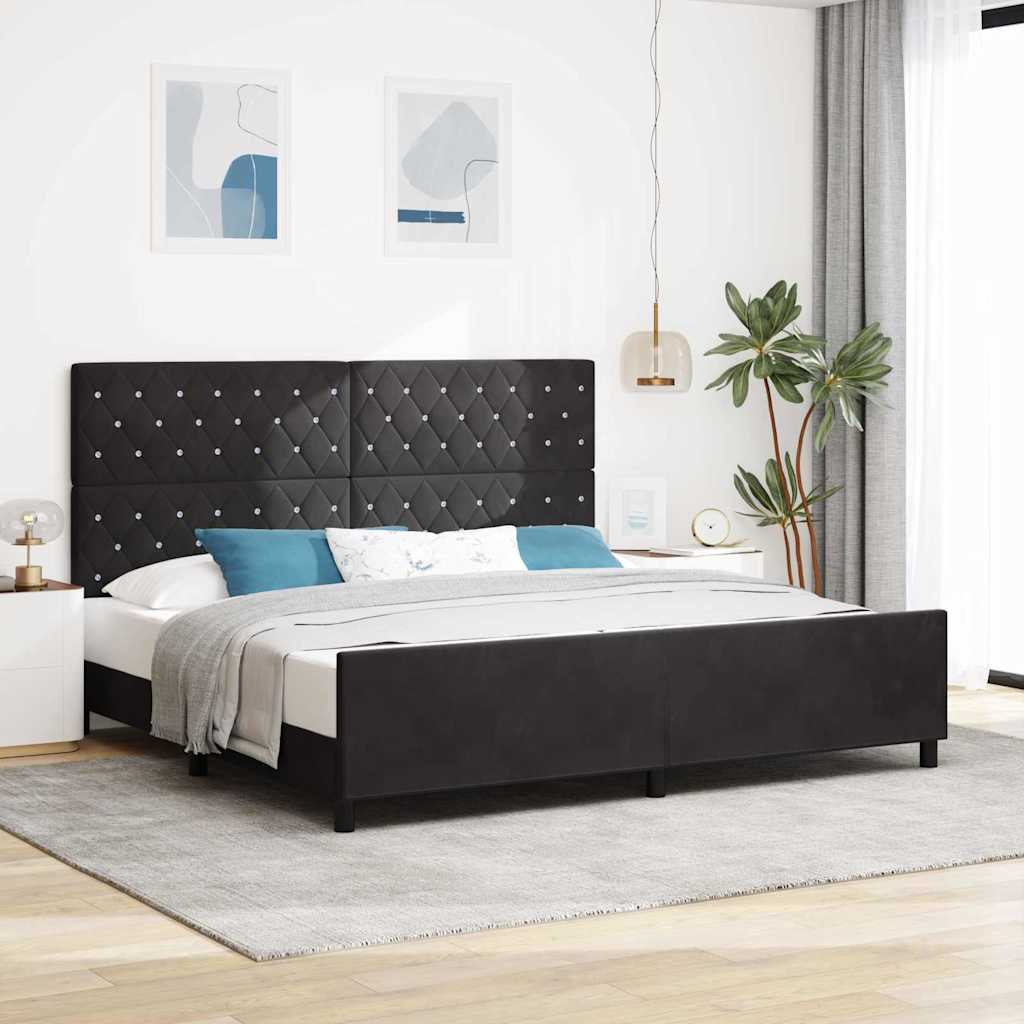 vidaXL Łóżko sprężynowe Z zagłówkiem Czarny 200 x 200 cm Aksamit