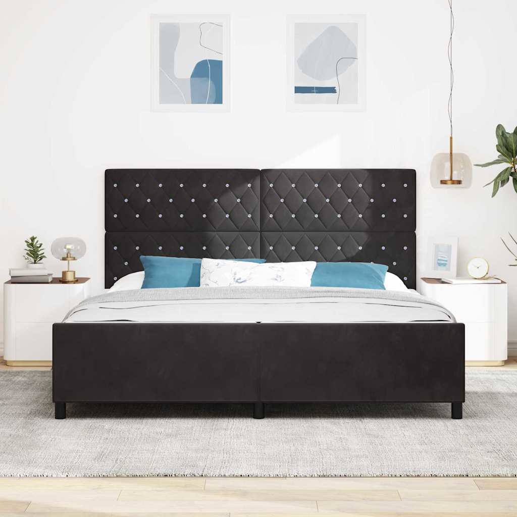 vidaXL Łóżko sprężynowe Z zagłówkiem Czarny 200 x 200 cm Aksamit