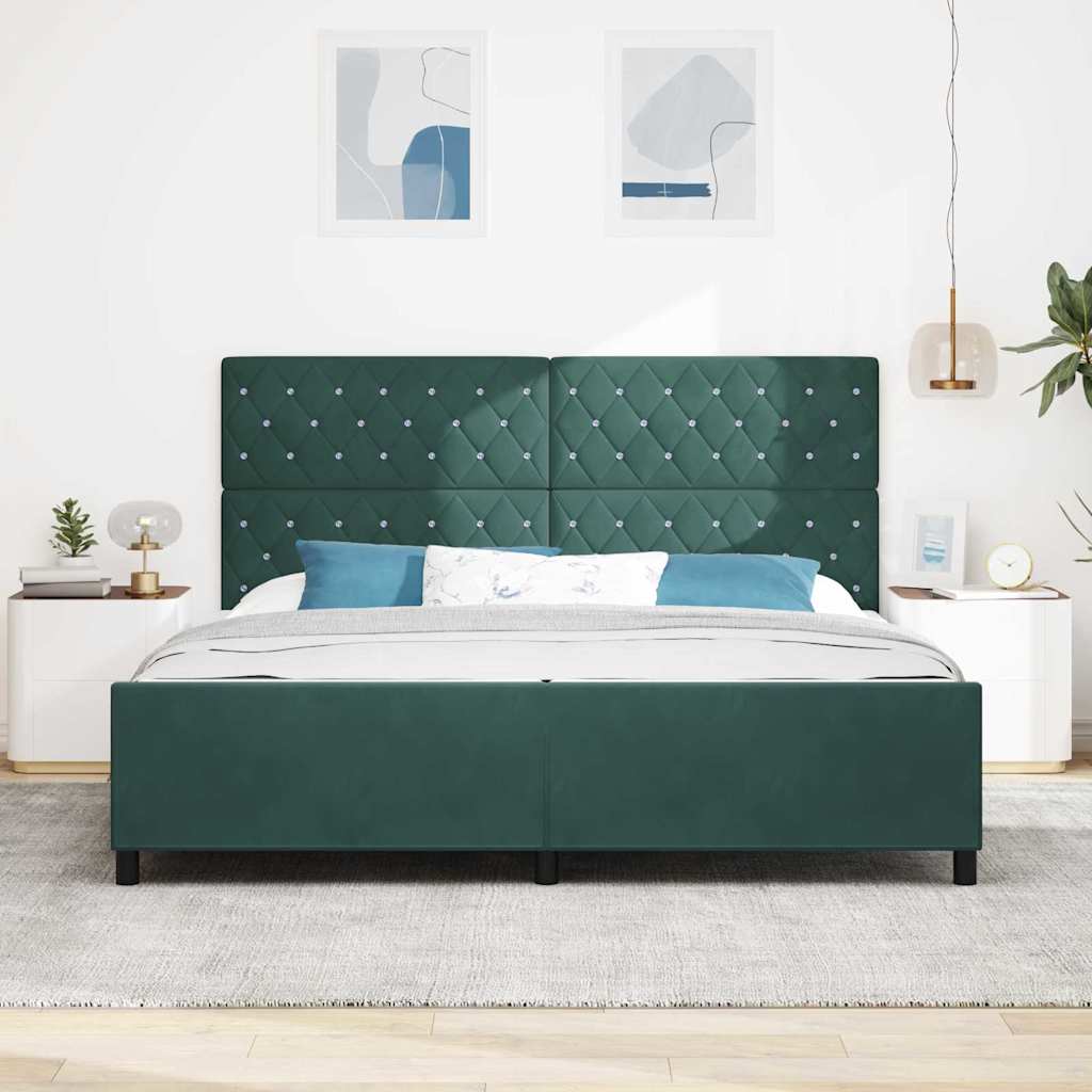 vidaXL Łóżko sprężynowe Ciemna zieleń 200 x 200 cm Aksamit